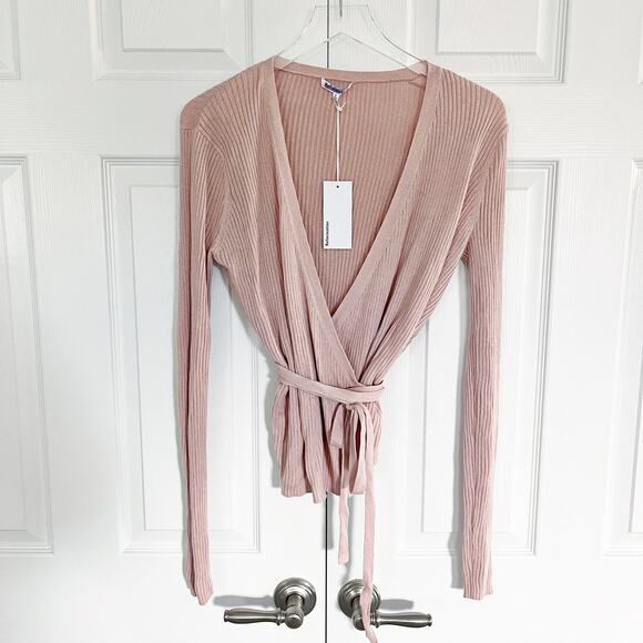 Reformation Blaire Ribbed Wrap Cardigan in Serenade - Picture 2 of 6